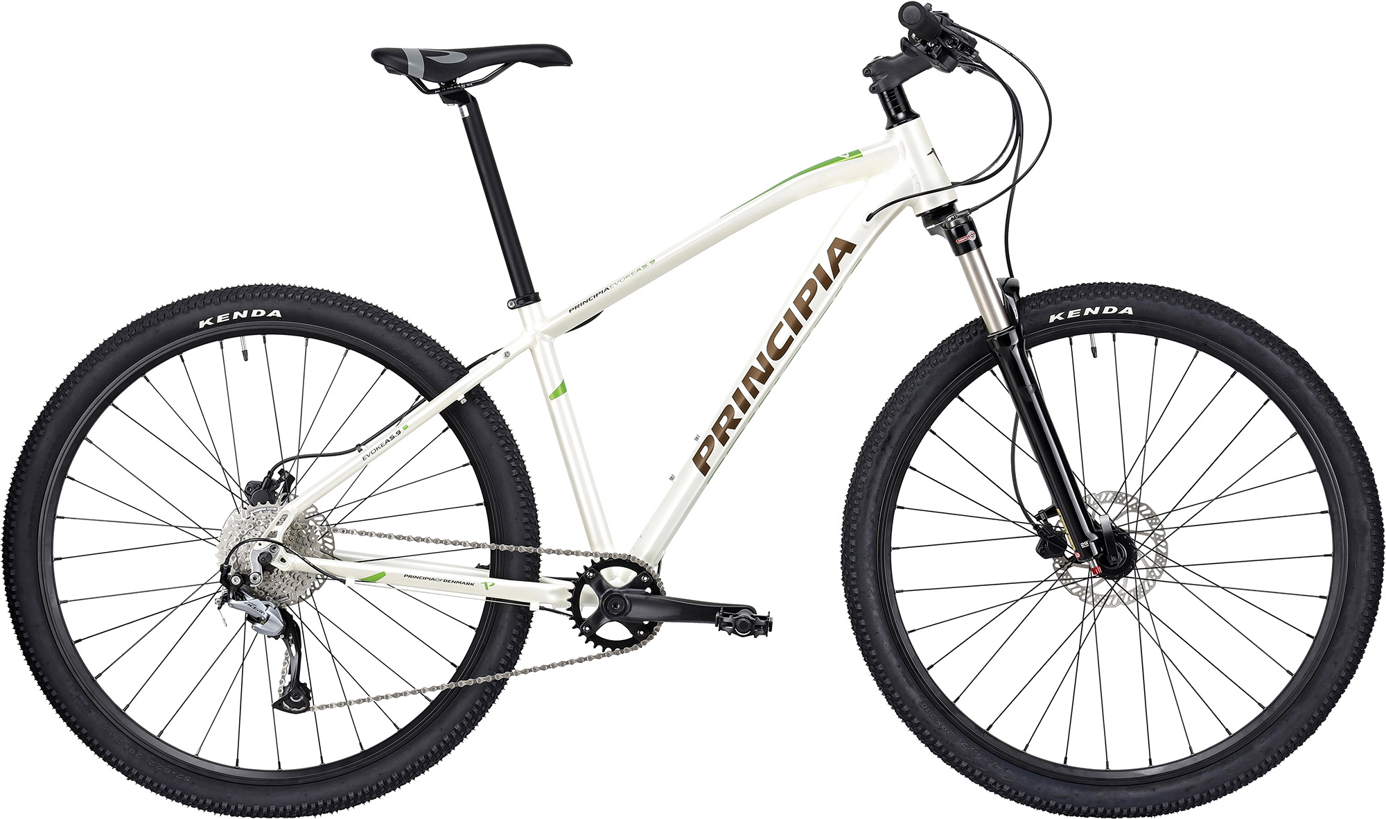 Principia MTB A5.9 29" Deore 1x10sp Susp. 2026 - Mat Hvid m. Brun/Grøn 5712708011947