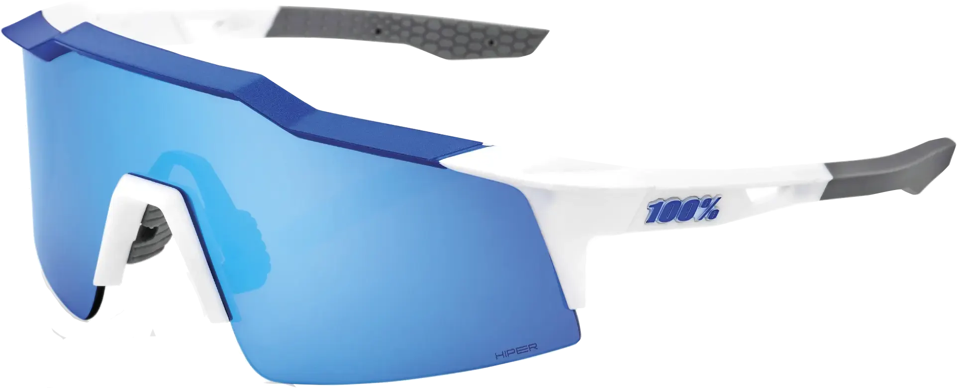 100% SPEEDCRAFT SL - Matte White/Metallic Blue - HiPER Blue Multilayer Mirror Lens    196261017212