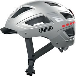 Abus Hyban 2.0 LED signal silver shiny m. indbygget led lys - Cykelhjelm - Medium (52-58 cm)