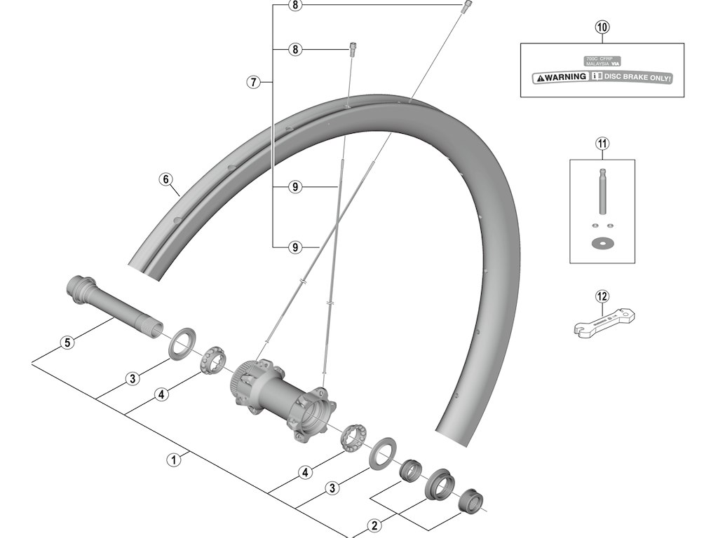 Shimano aksel komplet til forhjul model WH-R9170-C40-TU-F12