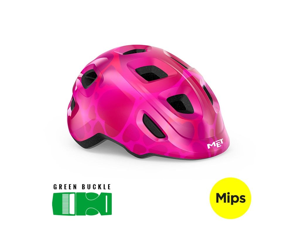 MET Hooray MIPS Pink Hearts/Glossy - Børnecykelhjelm - XS (46 - 52 cm)