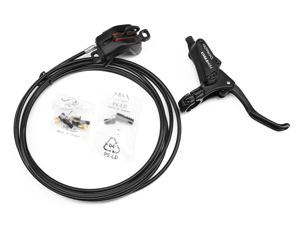 Tektro hydraulisk bremsesæt højre 4 stemplet med 2,3mm rotor ø5,5mm 3200mm lang bresmeslange