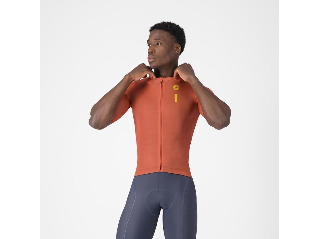 Castelli Drittone Logo Jersey - Cykeltrøje - Korte Ærmer - Herre - Paprika/Mango Mojito - M